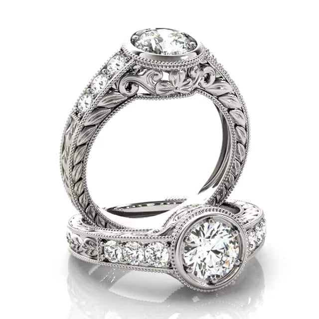 1.40CTW Lab-Grown Diamond 18K Gold White Milgrain Bezel Engagement Ring