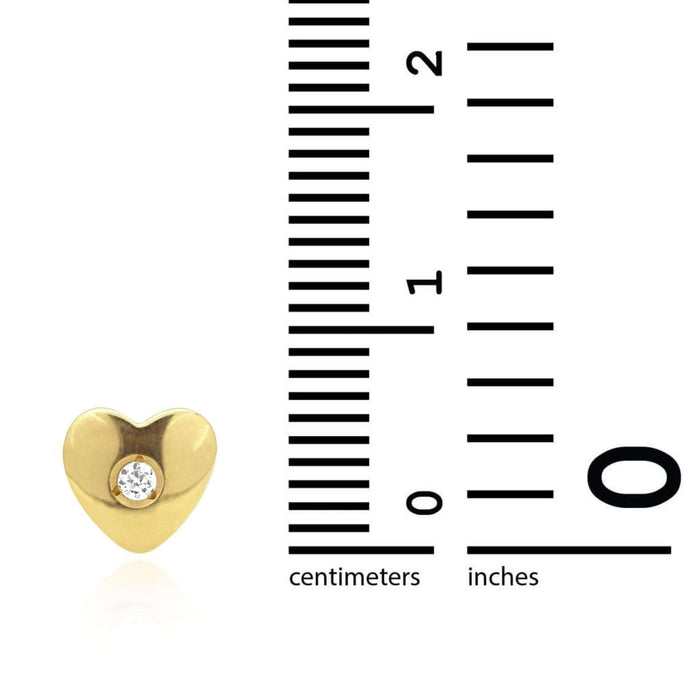 14K Yellow White Gold White Zircon Heart Screw Back Stud Kids Earrings 6mm