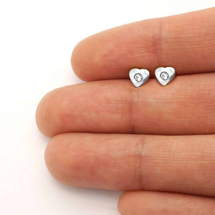 Kids 14K Yellow White Gold White Zircon Heart Screw Back Stud Earrings 5mm
