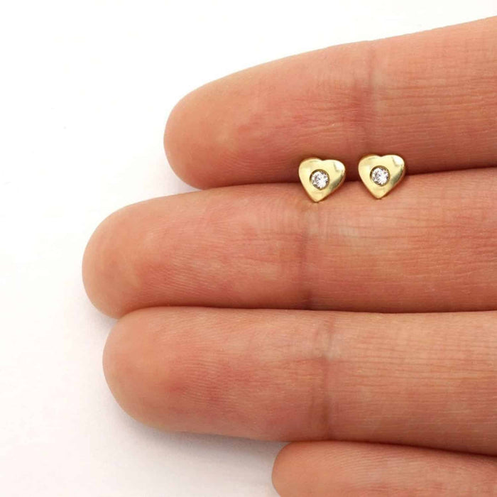 Kids 14K Yellow White Gold White Zircon Heart Screw Back Stud Earrings 5mm