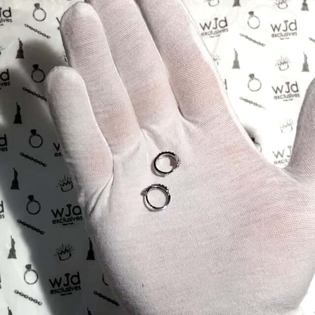 0.20CTW CZ 14k White Gold Fancy Huggie Hoop Earrings 0.5"