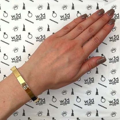 14K Yellow Gold 7mm Screw Pattern Bangle Bracelet (Hollow) 6.5"