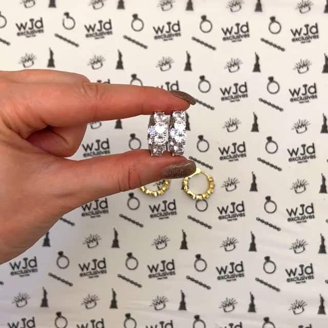 Yellow White Gold Over Silver CZ Huggie Hoop Earrings 22mm