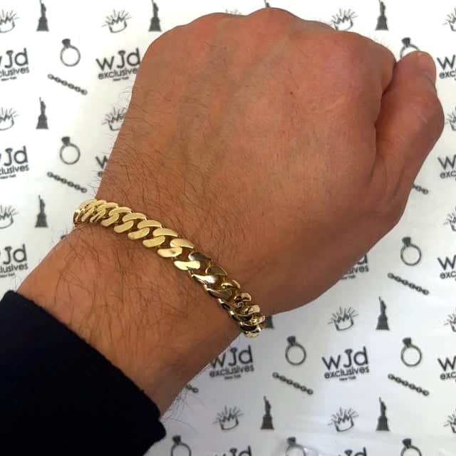 10K Yellow Gold 8mm Miami CZ Pave Box Clasp Bracelet (Hollow) 8"