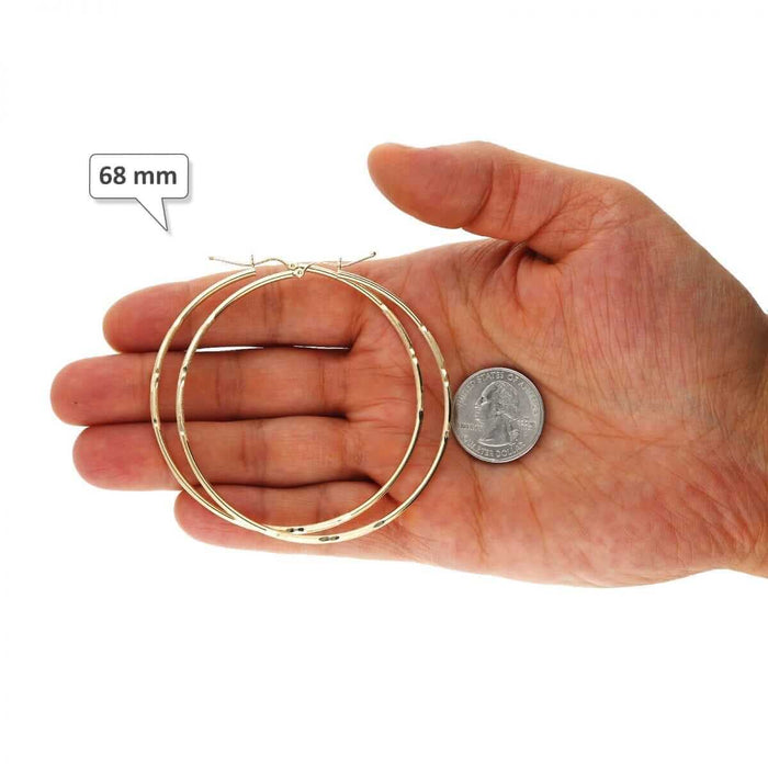 14K Yellow Gold 2mm Diamond-Cut Round Hoop Earrings 22-76mm