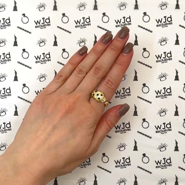 1.30CTW CZ 18k Gold Over Silver Emerald Eyes Panther Open Ring