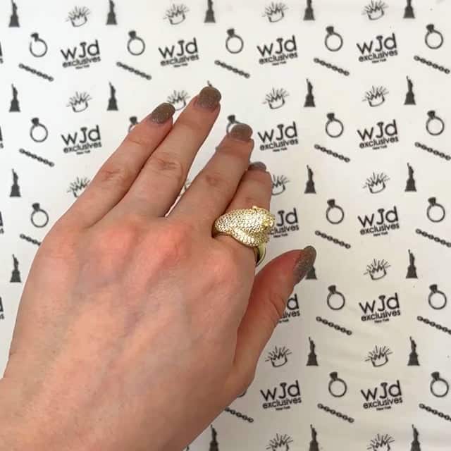 18K Gold Over Silver CZ Pave Emerald Green Eyes Panther Ring