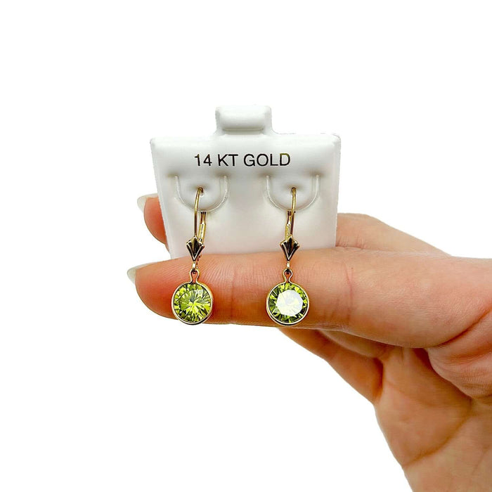 14k Yellow Gold Round Bezel Birthstone Drop Leverback Earrings