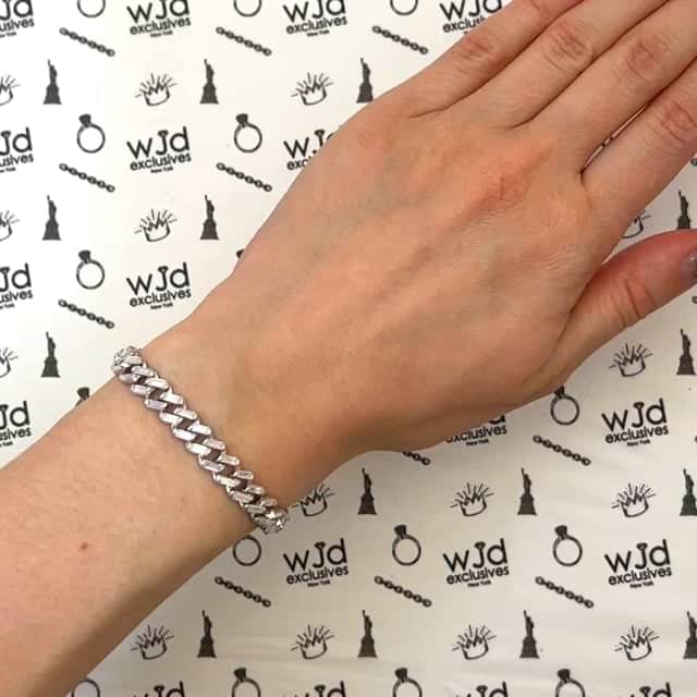 18K White Gold Over Silver 7mm Miami Cuban Baguette CZ Bracelet (Solid Links)