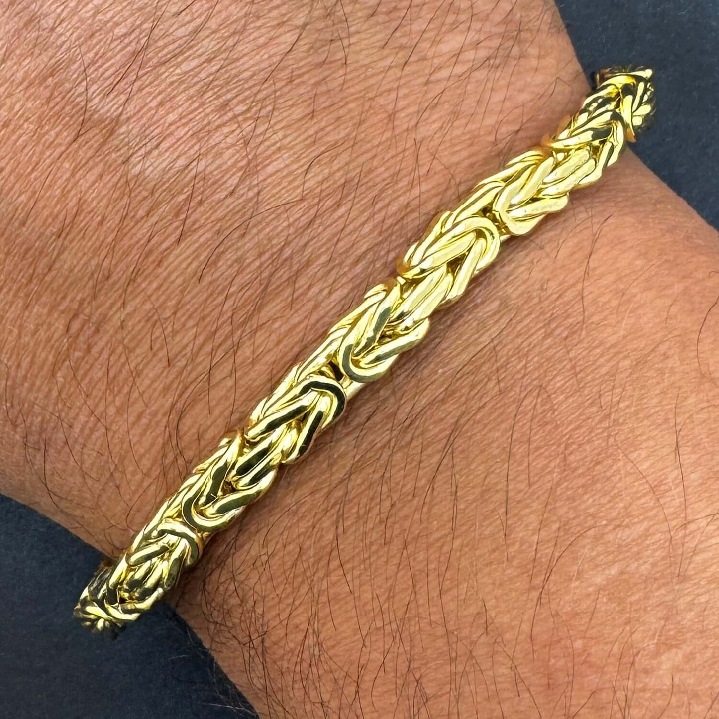 10K Gold Yellow 5mm Byzantine Mens Bracelet 8.5"