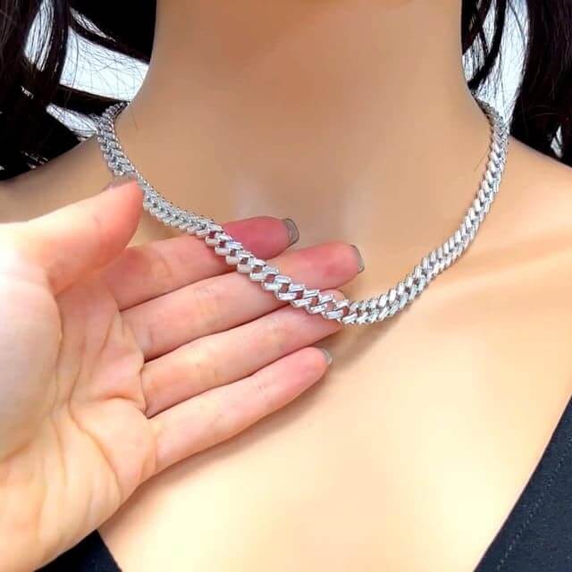 18K White Gold Over Silver 7mm Miami Cuban Baguette CZ Necklace (Solid Links)