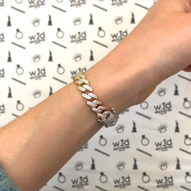 Tri-Color Gold Over Silver 8.5mm Miami Cuban CZ Bracelet (Solid Links) 7"-9"