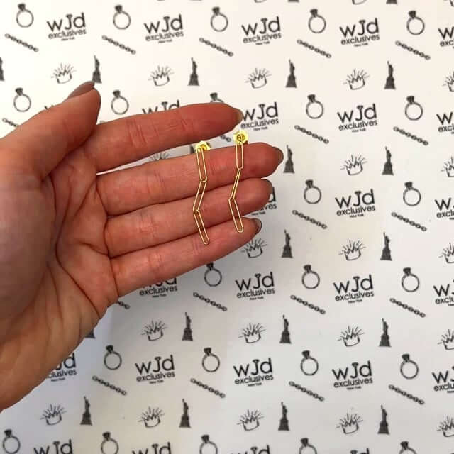 14K Yellow Gold Long Lungo Paperclip Drop Earrings 39mm