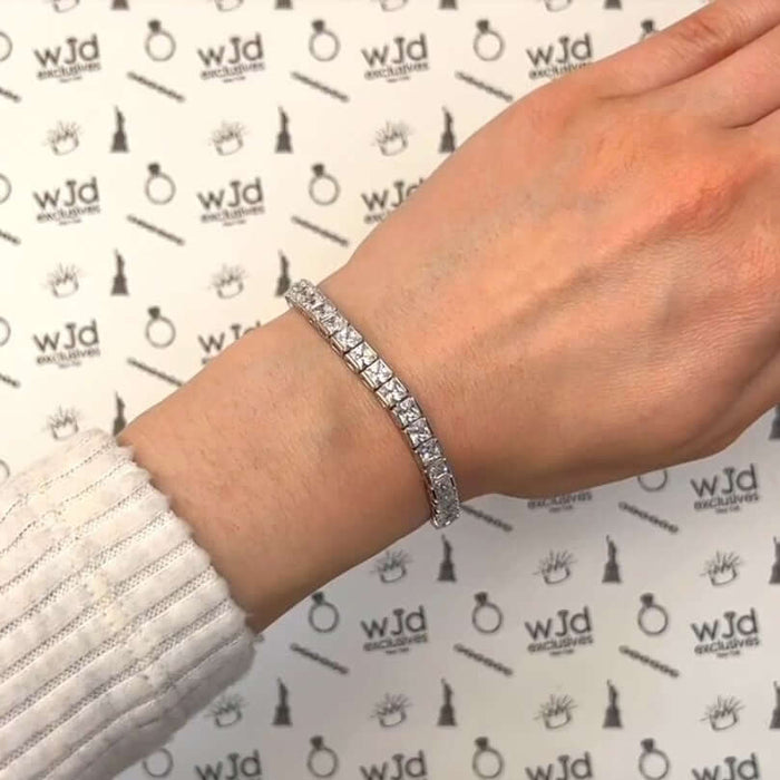 14K White Gold Over Silver CZ Princess-Cut Tennis Bracelet 7.5"