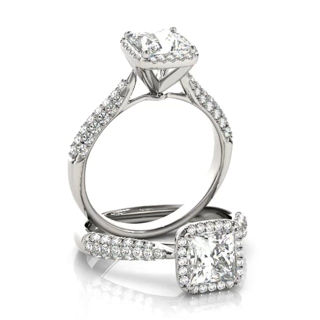 1CTW Real Diamonds & Princess Moissanite 18K Gold White Halo Engagement Ring