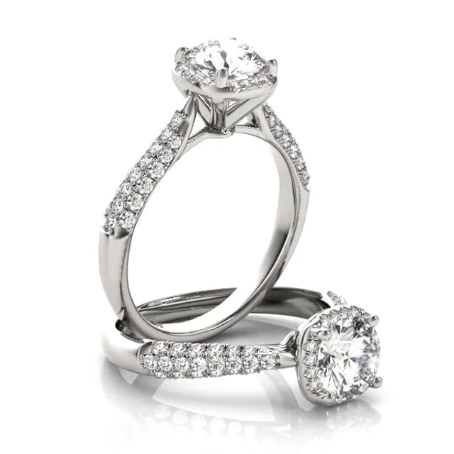 1.25CTW Real Diamond & Moissanite 18K White Gold Round Halo Engagement Ring