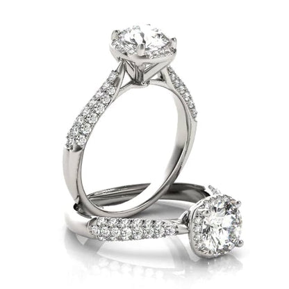 1.25CTW Real Diamond & Moissanite 18K White Gold Round Halo Engagement Ring