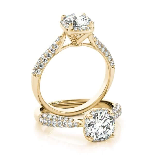 1.25CTW Natural Diamonds & Moissanite 18K Gold Yellow Round Halo Engagement Ring - WJD Exclusives