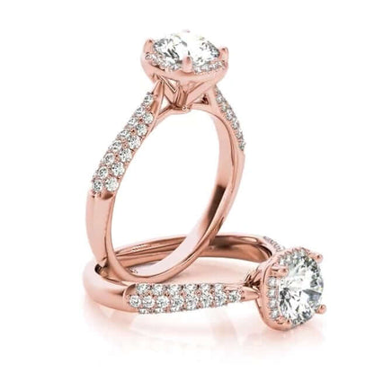 1.25CTW Real Diamond & Moissanite 18K Gold Rose Round Halo Engagement Ring