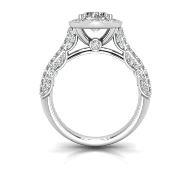 1.70CT TW Natural Diamonds & Moissanite 18K White Gold Halo Engagement Ring - WJD Exclusives