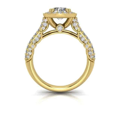 1.70CT TW Real Diamonds & Moissanite 18K Yellow Gold Halo Engagement Ring
