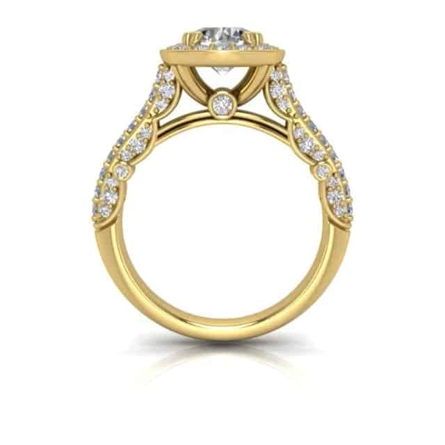 1.70CT TW Natural Diamonds & Moissanite 18K Yellow Gold Halo Engagement Ring - WJD Exclusives