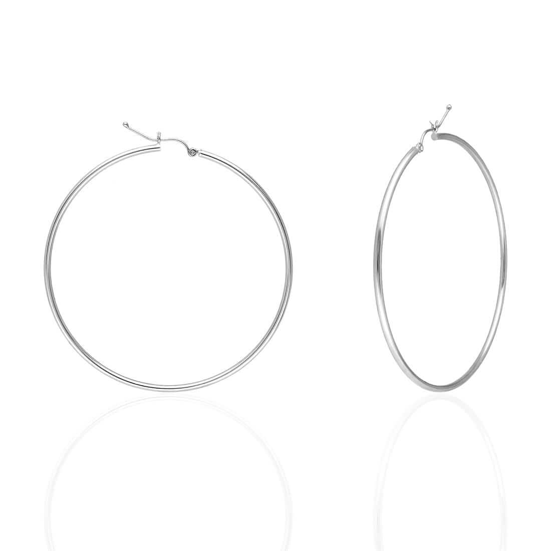 14K Yellow White Gold 2mm Round Hoop Earrings 22mm-76mm