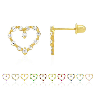 0.75CTW Gemstone 14k Yellow Gold Heart Screw Back Stud Earrings