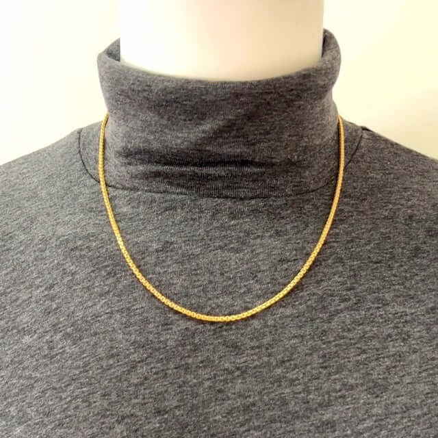 18K Yellow Gold Over Silver 2.5mm Solid Round Box Chain Necklace 16"-24"