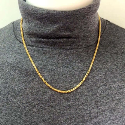 18K Yellow Gold Over Sterling Silver 3mm Solid Round Box Chain Necklace 18"-24"