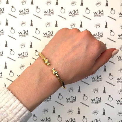 14K Yellow Gold Twisted Tube Panther Head Bangle Bracelet 6.75"