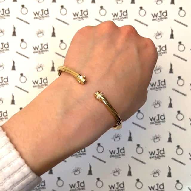 14K Yellow Gold Bezel CZ Twisted Tube Bangle Bracelet 7"