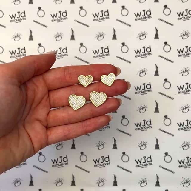 10K Yellow Gold CZ Pave Heart Stud Earrings
