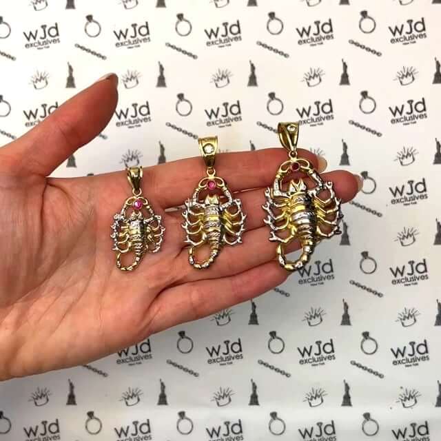 10K Yellow White Gold Two-Tone Diamond-Cut Ruby Scorpio Zodiac Pendant