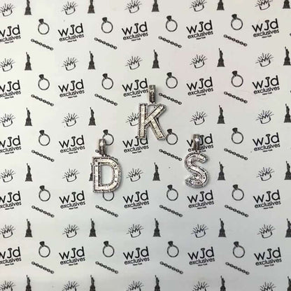 1.1CTW Real Diamond Baguette 14K White Gold Initial Letter Pendant 1.5"