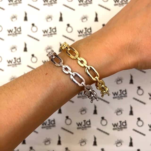 18K Yellow & White Gold Over Sterling Silver 8mm Flat Oval Link Bangle Bracelet