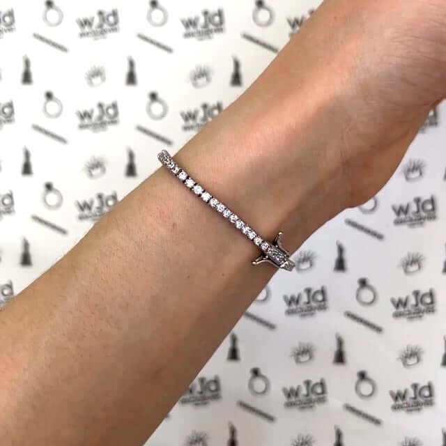 18K White Gold Over Sterling Silver CZ 2mm Tennis Bracelet 5" - 6" - WJD Exclusives