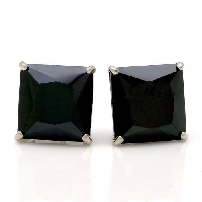 6CTW CZ Black Princess 14K White Gold Push Back Stud Earrings 8mm