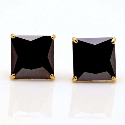 6CTW Princess-Cut Black CZ Stud Earrings 14K Yellow Gold 8mm