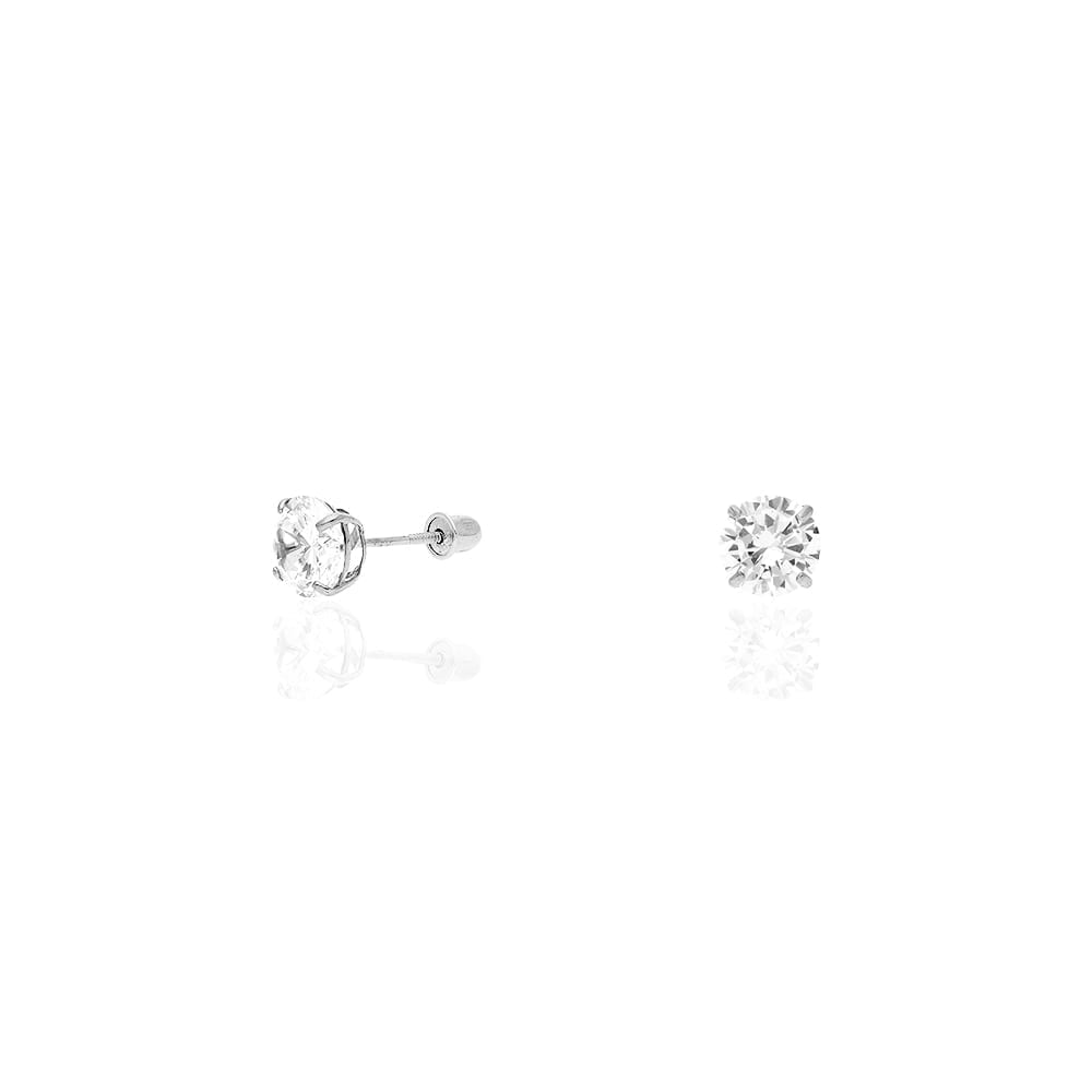 14k White Gold CZ Stud Screw Back Earrings 0.10Ct-4Ct