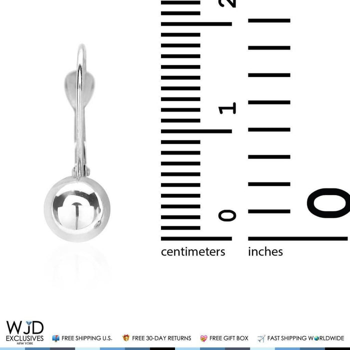 14K White Gold 6mm Diameter Ball Lever Back Earrings 19mm