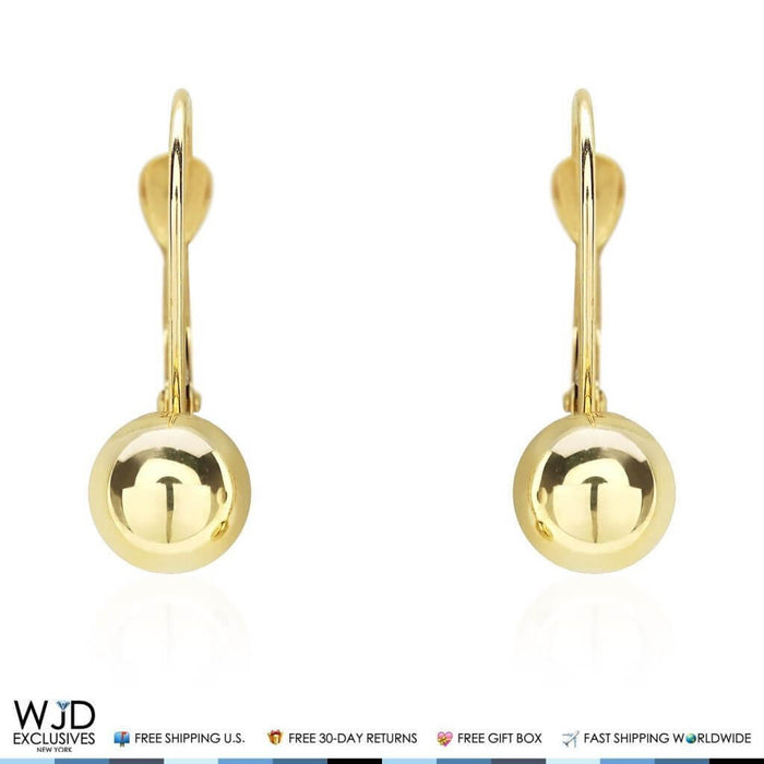 14K Yellow Gold 6mm Ball Lever Back Earrings 19mm