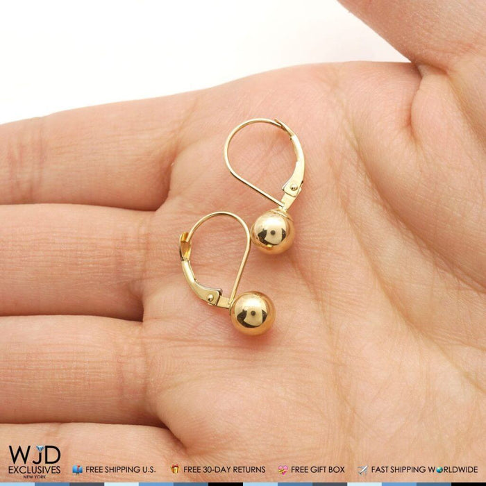 14K Yellow Gold 6mm Ball Lever Back Earrings 19mm