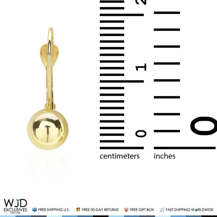 14K Yellow Gold 6mm Ball Lever Back Earrings 19mm