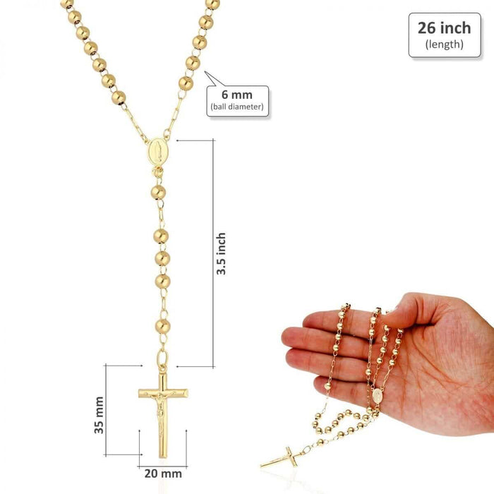 10K Yellow Gold 3mm-7mm Beads Rosary Necklace (Hollow) 26" 30"