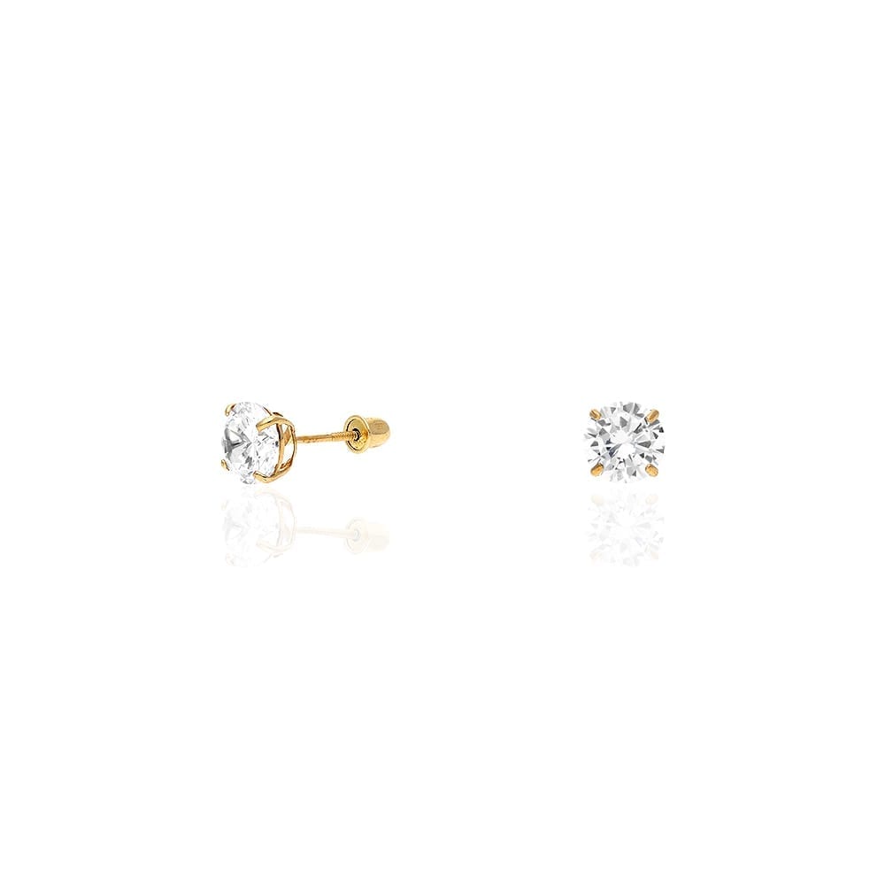 2Ct CZ Round-Cut 14K Yellow Gold Screw Back Stud 6mm Earrings