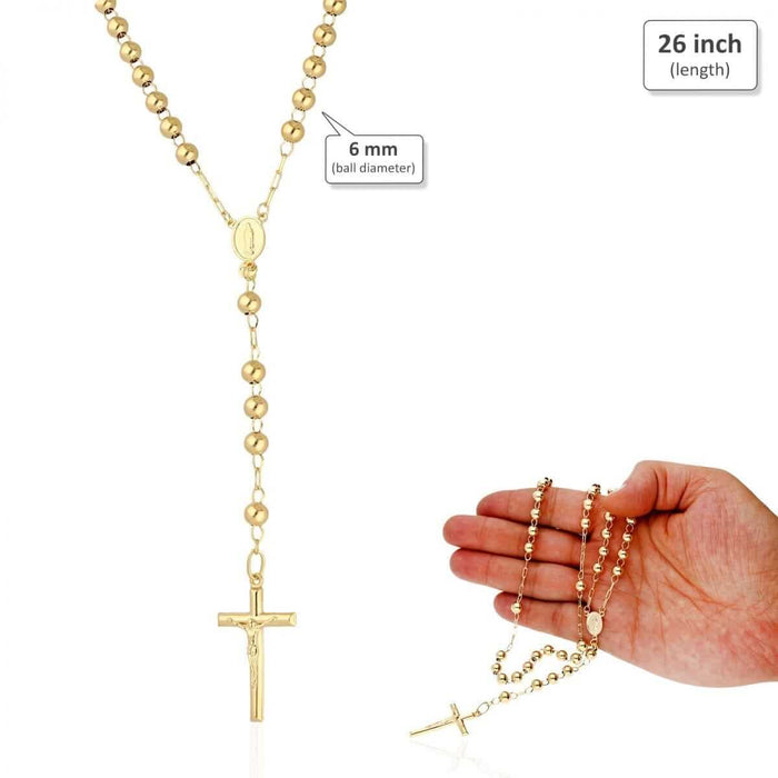 10K Yellow Gold 3mm-7mm Beads Rosary Necklace (Hollow) 26" 30"