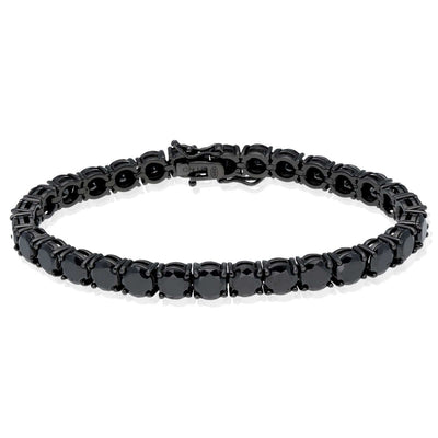 Black Plated Sterling Silver 6mm Black CZ Tennis Bracelet 8"