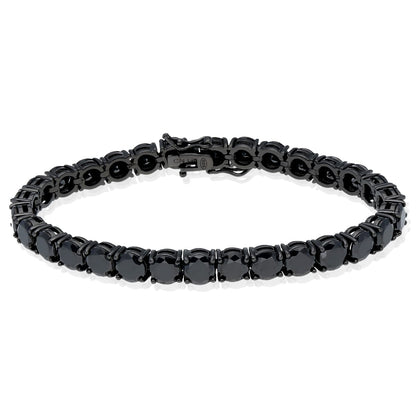 925 Black Plated Sterling Silver 6mm Black Cubic Zirconia Tennis Bracelet 8"