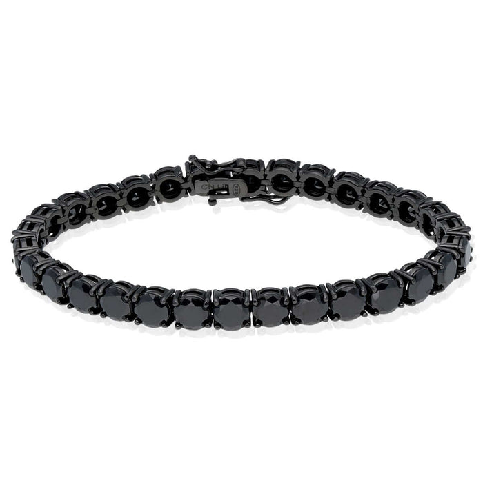 Black Plated Sterling Silver 6mm Black CZ Tennis Bracelet 8"